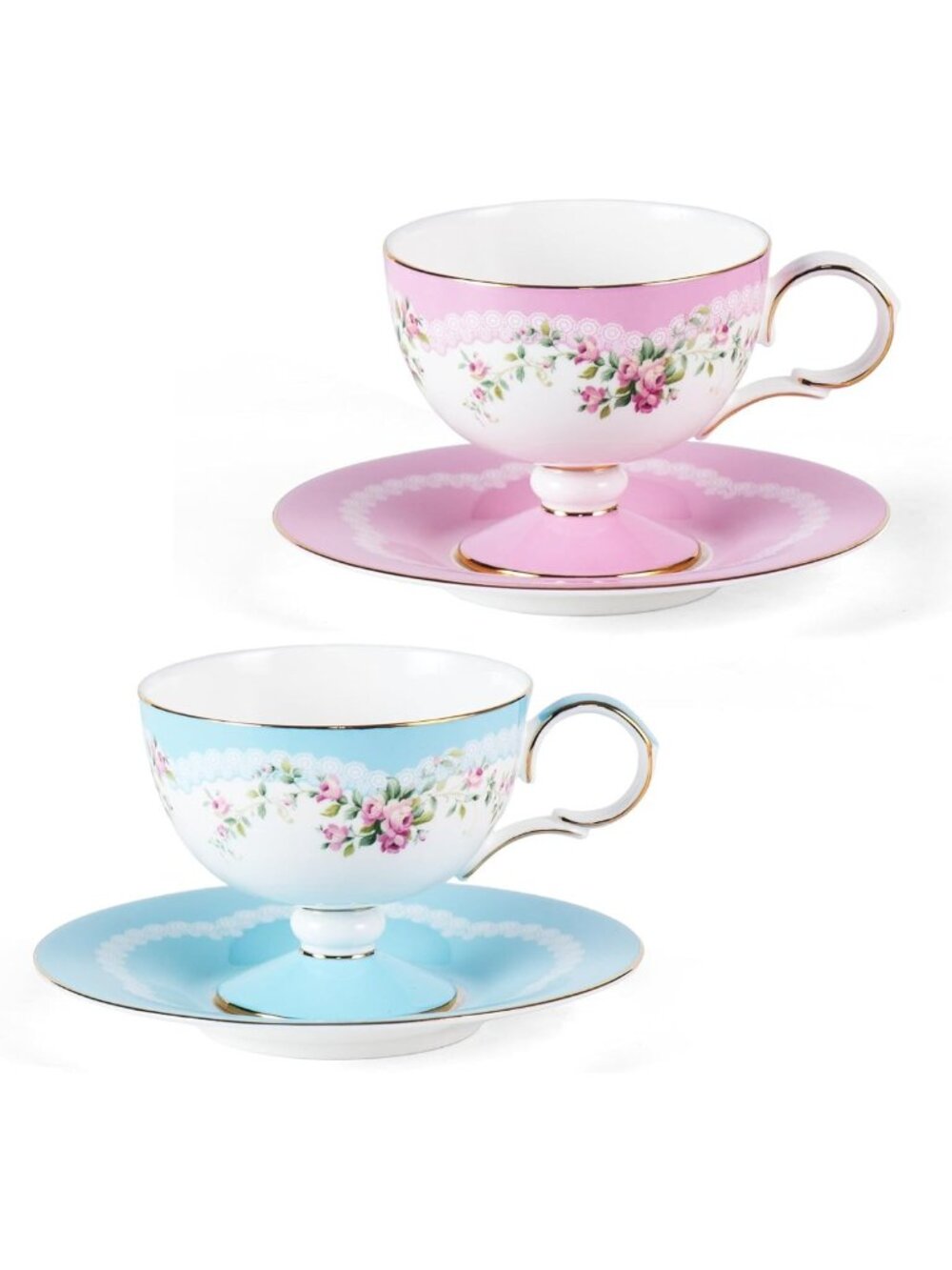 Floral Ceramic Tea Cups Set of 2 | Elegant Demitasse Coffee Mugs for Home Decor